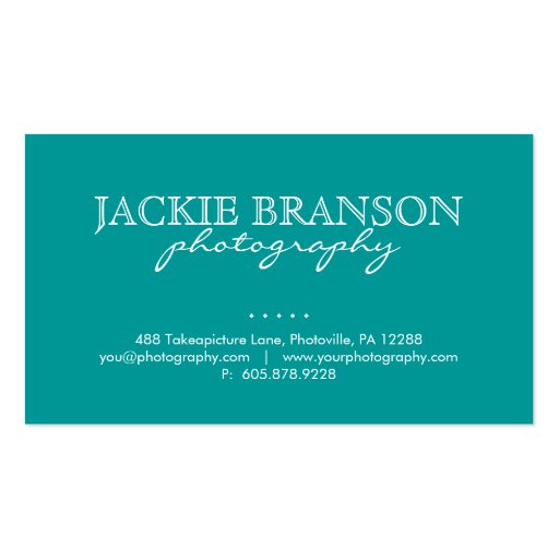 Photography Business Card Photo Bold Turquoise (back side)