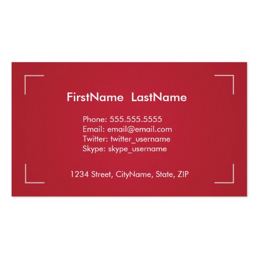 Photography Business Cards in Red & White (back side)