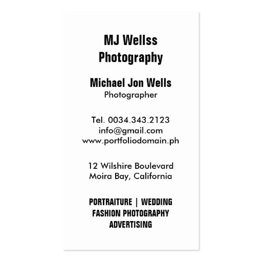 Photography Professional Studio Business Cards (back side)