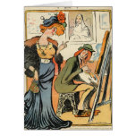 Phryne: caricature of an artist's model card