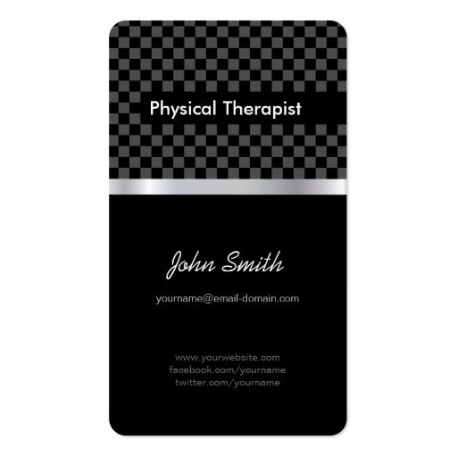 Physical Therapist - Elegant Black Checkered Business Card Template (front side)