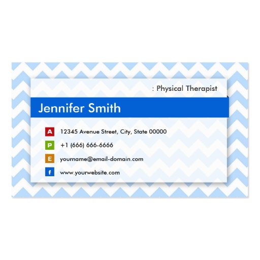 Physical Therapist - Modern Blue Chevron Business Card Templates (front side)