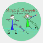 Physical Therapist Stick People "Keep Moving" Round Stickers