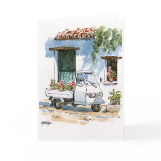 Piaggio and Geraniums - greeting card card