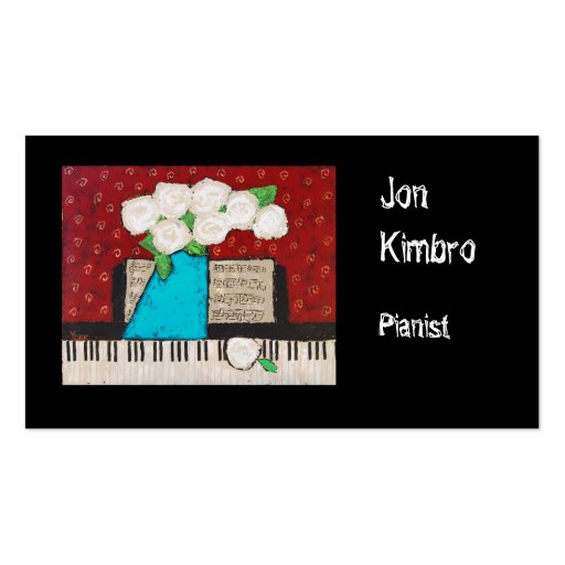 pianist business card with flowers and keyboard