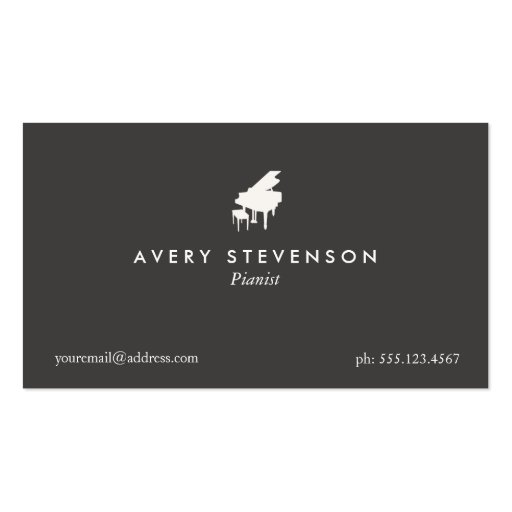 Pianist Elegant and Simple Black Business Card (front side)
