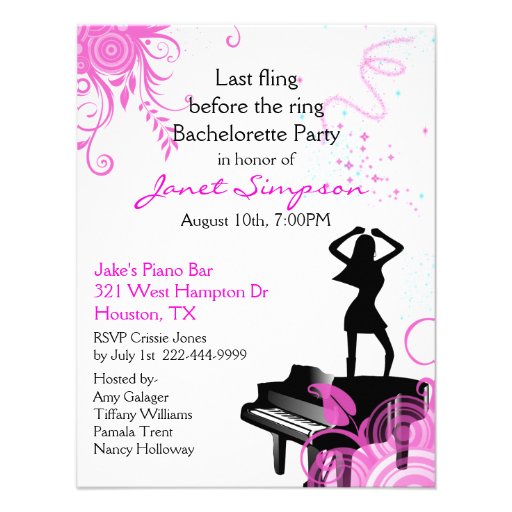 Piano Bar Bachelorette Party Invitation