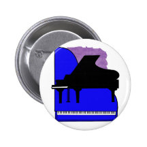Piano Black Sillouette Blue Top View Pinback Button