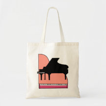 Piano Black Sillouette Pink Top View Tote Bags