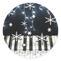 Piano Christmas Snowflake Keyboard Round Sticker