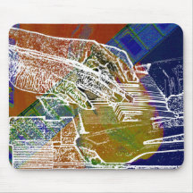 piano hands invert over orange guitar neck hands mousepad