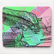 Piano hands over saturated guitar hand neck mousepads