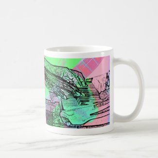 Piano hands over saturated guitar hand neck coffee mugs