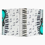 Piano Keyboard and Aqua Blue Electric Guitar 3 Ring Binder