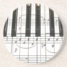 Piano Keyboard and Music Notes Drink Coasters