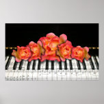Piano Keyboard and Roses Poster