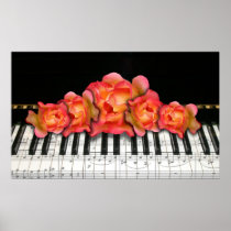 Piano Keyboard and Roses Poster