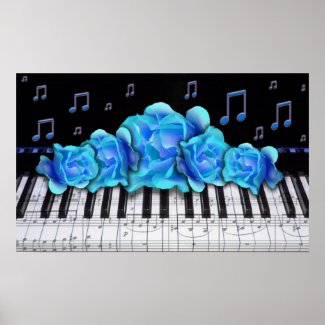 Piano Keyboard and Roses Posters