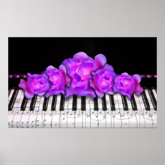 Piano Keyboard and Roses Poster