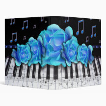 Piano Keyboard Blue Roses 3 Ring Binder