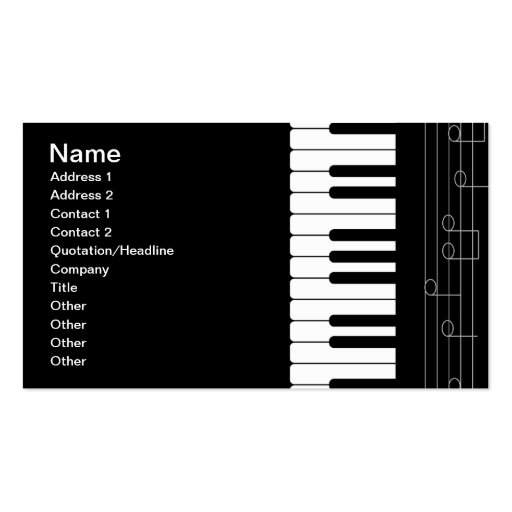 Piano keyboard business card template (front side)