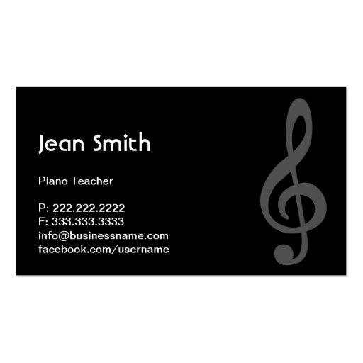Piano Keyboard Piano Teacher Business Card (back side)