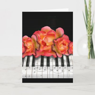 Piano Keyboard Roses and Music Notes cards