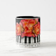 Piano Keyboard Roses and Music Notes Coffee Mugs