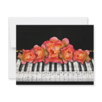 Piano Keyboard Roses and Music Notes invitations