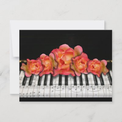 Piano Keyboard Roses and Music Notes invitations