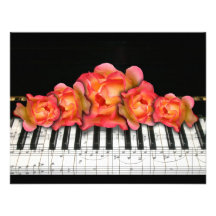 Piano Keyboard Roses and Music Notes Custom Announcement