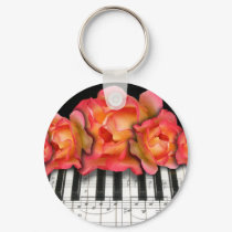 Piano Keyboard Roses and Music Notes keychains