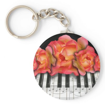 Piano Keyboard Roses and Music Notes keychains