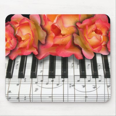 Piano Keyboard Roses and Music Notes mousepads