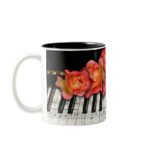 Piano Keyboard Roses and Music Notes Coffee Mugs