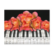 Piano Keyboard Roses and Music Notes postcards
