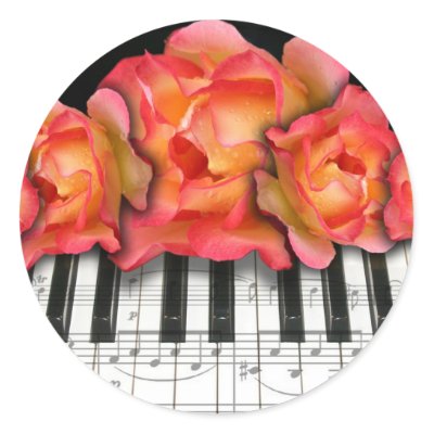 Piano Keyboard Roses and Music Notes stickers