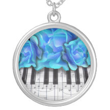 Piano Keyboard Roses Personalized Necklace
