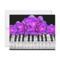 Piano Keyboard RosesInvitation  and Music Notes