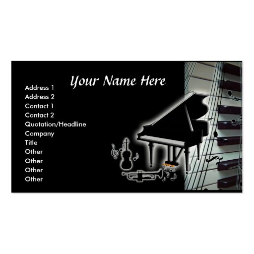 Piano Keyboard Violin & Trumpet Business Card Template