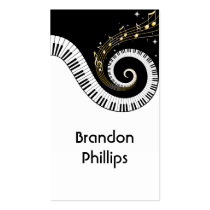 Piano Keys and Gold Music Notes Business Cards business cards