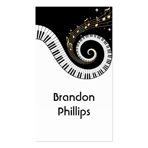 Piano Keys and Gold Music Notes Business Cards (front side)