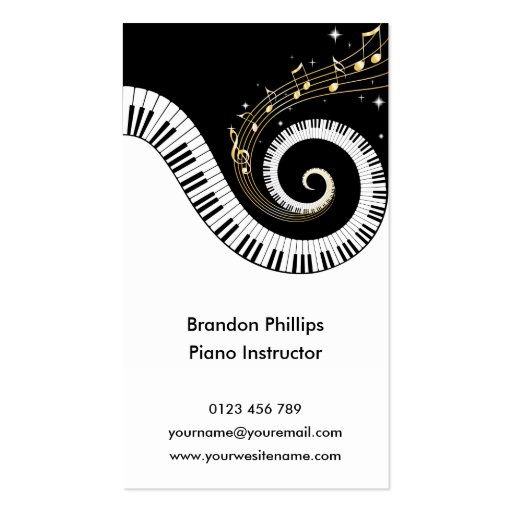 Piano Keys and Gold Music Notes Business Cards (back side)
