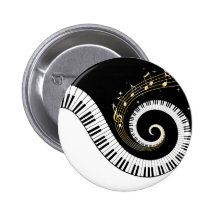 Piano Keys and Gold Music Notes Button