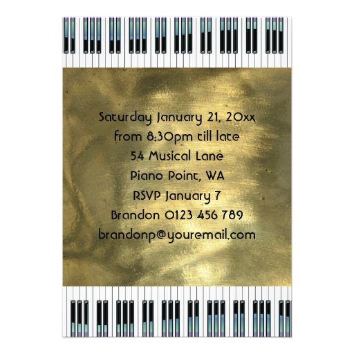 Piano Keys and Gold Music Notes Invitations