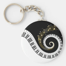 Piano Keys and Gold Music Notes Keychain