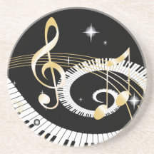 Piano Keys and Golden Music Notes Beverage Coaster