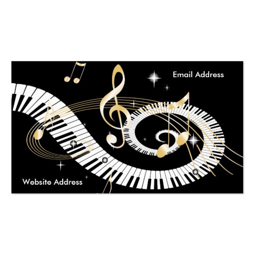 Piano Keys and Golden Music Notes Business Card (back side)