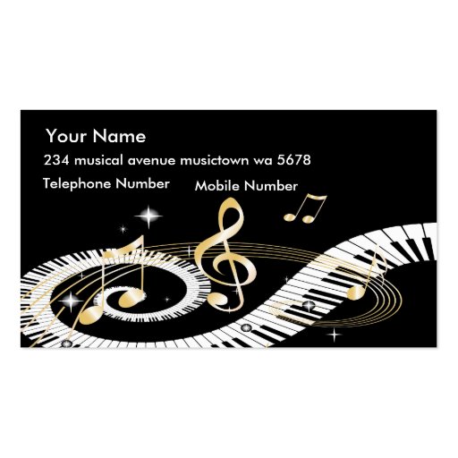 Piano Keys and Golden Music Notes Business Card (front side)