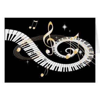 Piano Keys and Golden Music Notes Card